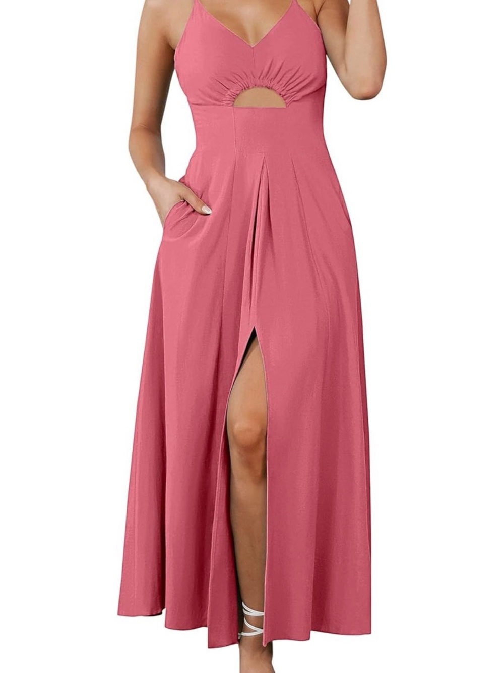 Pink Cutout Maxi Dress with Front Slit